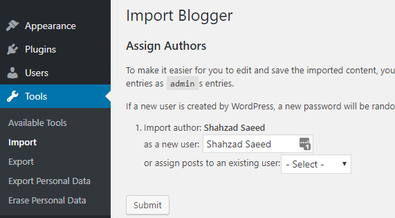 Nhập Blogger vào WordPress